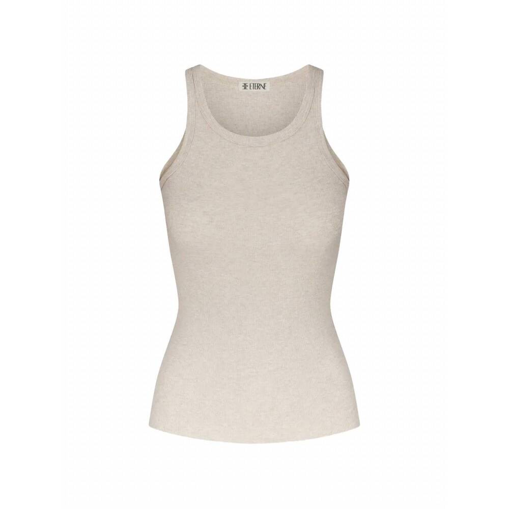 NEW ETERNE women's high neck fitted tank in oatmeal